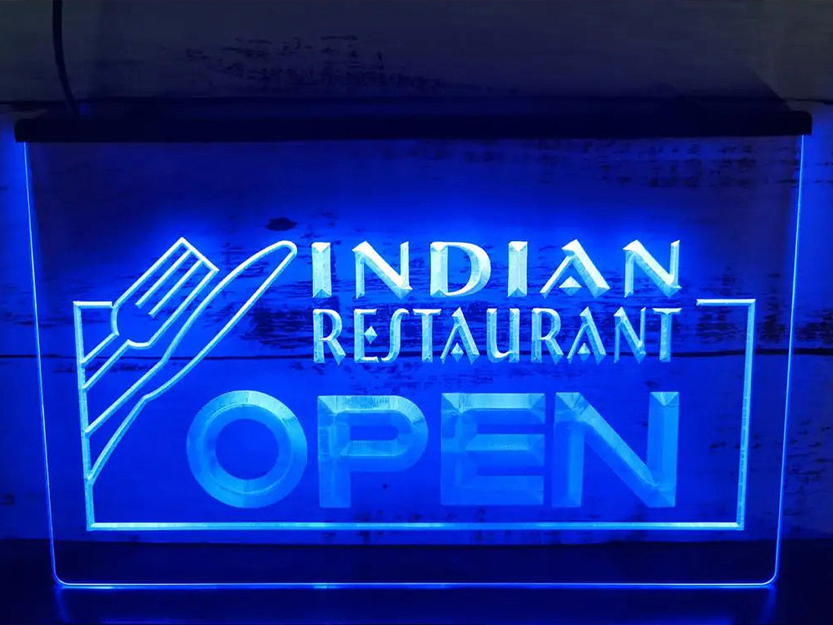 Indian Restaurant LED neon sign in blue