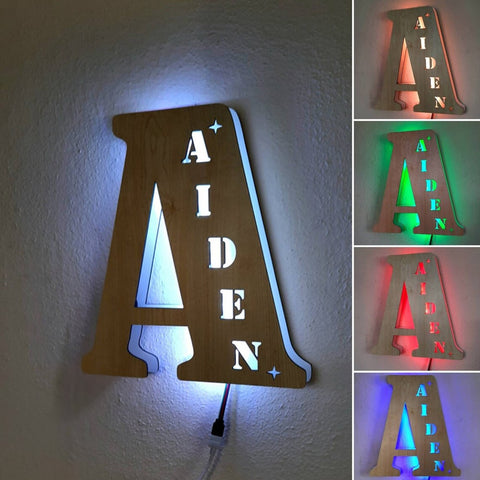 Image of Personalized LED Neon Wooden Night Light Sign