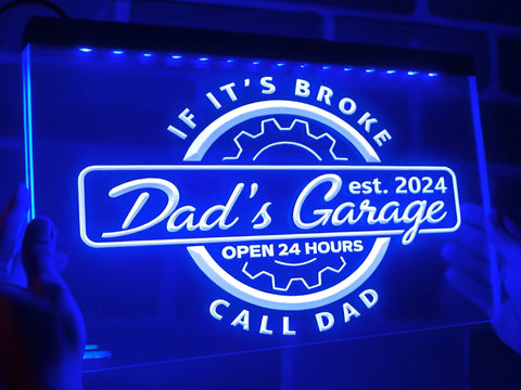 Image of Dad's Garage Personalized Illuminated LED Neon Sign