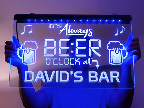 Image of It's Always Beer O'clock at My Bar Personalized Illuminated Sign