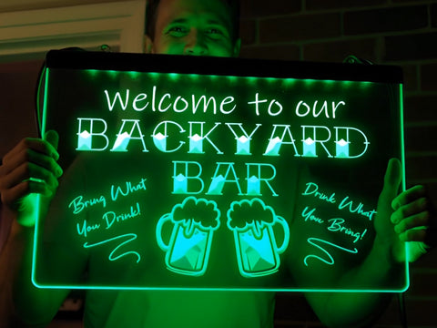 Image of Welcome To Our Backyard Bar Illuminated Sign