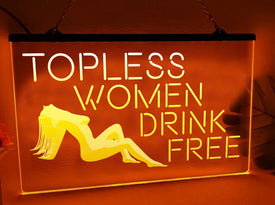 Topless Women Drink Free LED neon sign in orange