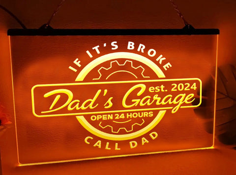 Image of Personalized Dad's Garage LED neon sign in orange