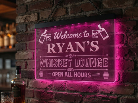 Image of Welcome to My Whiskey Lounge Personalized Illuminated Sign