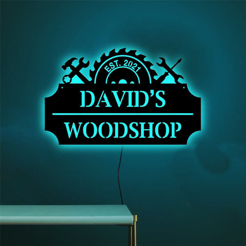 Image of Personalized LED Neon Wooden Workshop Sign - RGB