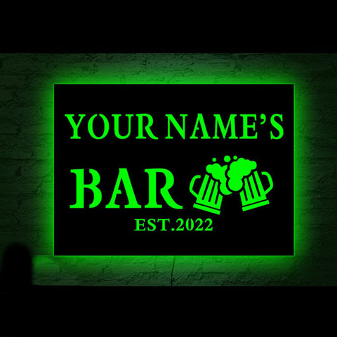 Image of Personalized Wooden LED Neon Bar Sign - RGB