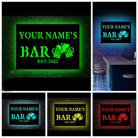 Image of Personalized Wooden LED Neon Bar Sign - RGB