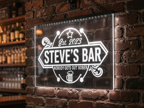 Image of Nobody gets out sober LED bar sign in white