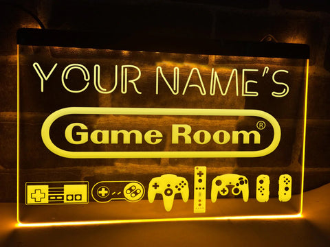 Image of Personalized Retro Game Room LED neon sign in yellow