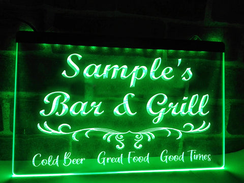 Image of Bar and Grill Personalized LED Neon Sign in Green