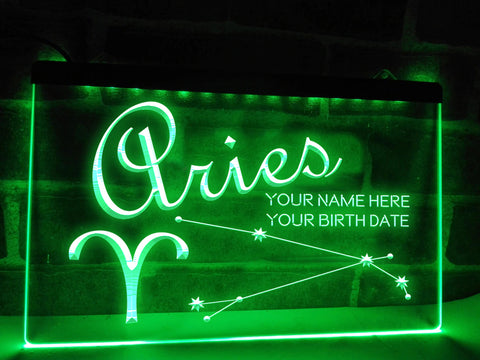 Image of Aries Astrology Illuminated Sign in green