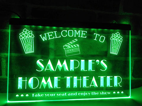Image of Personalized Home Theater LED neon sign in green