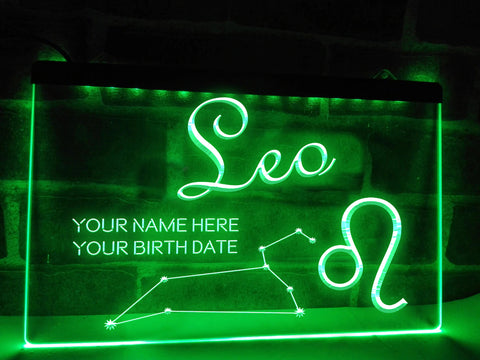 Image of Leo Astrology Illuminated Sign in green
