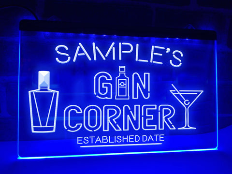 Image of Personalized Gin Corner LED Neon Sign in blue