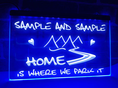 Image of Home is Where We Park it Personalized LED Neon Sign in Blue