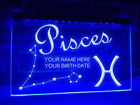 Image of Pisces Astrology Illuminated Sign in blue