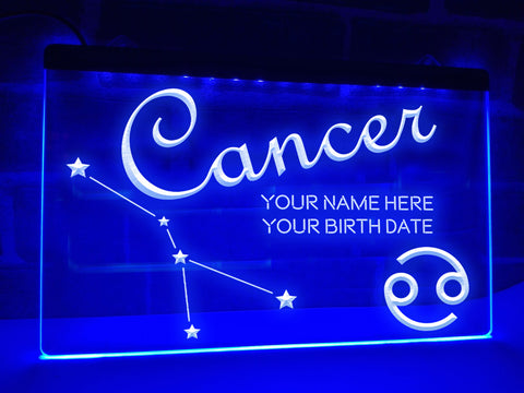 Image of Cancer Astrology Illuminated Sign in blue