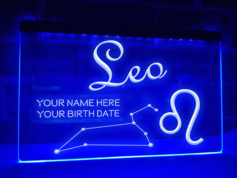 Image of Leo Astrology Illuminated Sign in blue