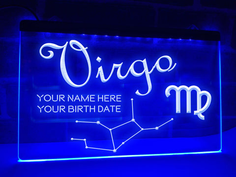 Image of Virgo Astrology Illuminated Sign in blue
