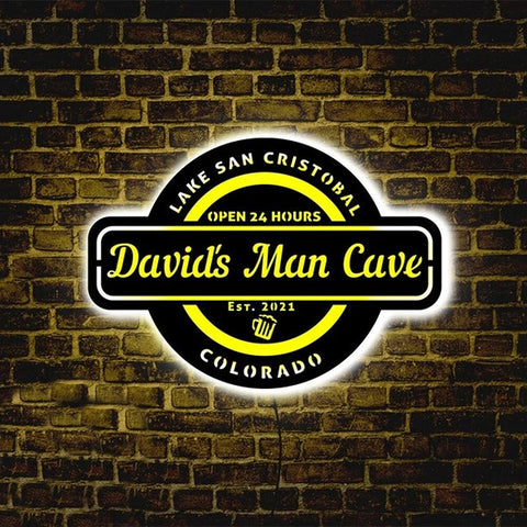 Image of Custom LED Neon Wooden Man Cave Sign - Personalized and Color Changing