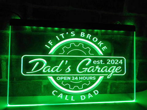 Image of Personalized Dad's Garage LED neon sign in green