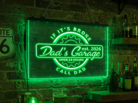 Image of Dad's Garage Personalized Illuminated LED Neon Sign