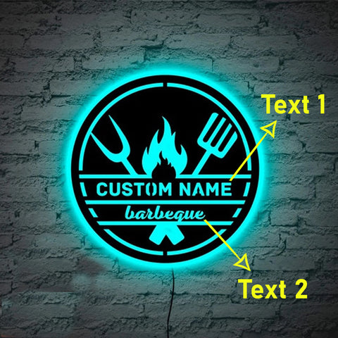 Image of Custom LED Neon Wooden Barbeque Sign - Personalized and Color Changing