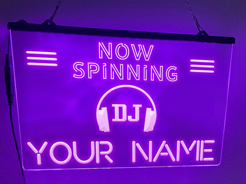 Image of Personalized DJ Spinning LED neon sign in violet