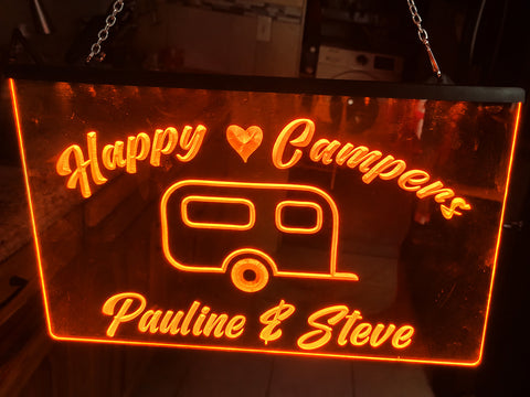 Image of Happy Campers Personalized Illuminated Sign