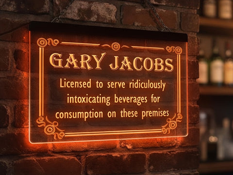 Image of Licensed To Serve Intoxicating Beverages Personalized LED Neon Sign