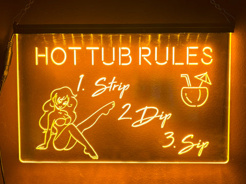 Image of Hot Tub Rules LED neon sign in orange