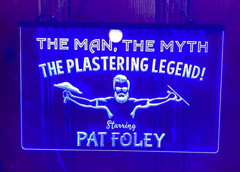 Image of The Plastering Legend Personalized Illuminated Sign in blue
