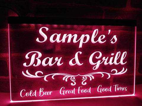 Image of Bar and Grill Personalized LED Neon Sign in Pink
