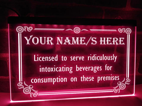 Image of Licensed To Serve Intoxicating Beverages Personalized LED Neon Sign