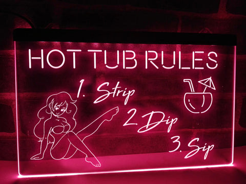 Image of Hot Tub Rules LED neon sign in pink