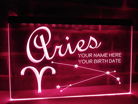 Image of Aries Astrology Illuminated Sign in pink