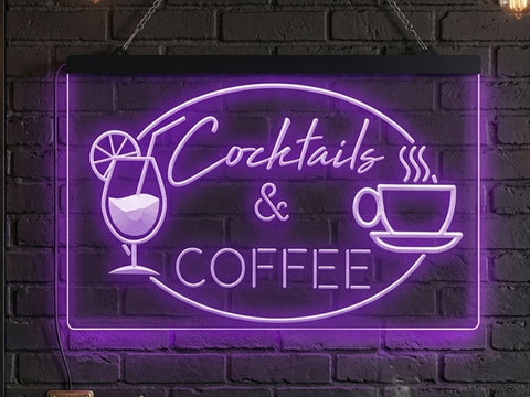 Image of Cocktails and Coffee Illuminated Sign