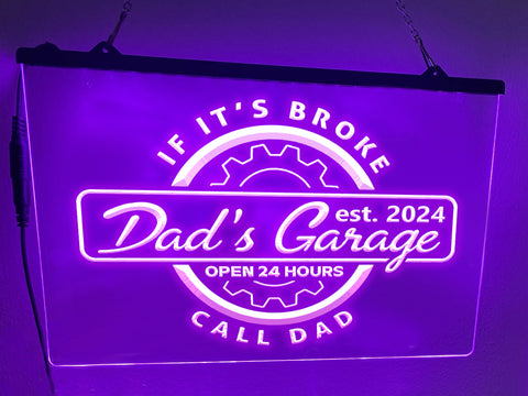 Image of Personalized Dad's Garage LED neon sign in violet