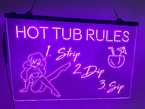 Image of Hot Tub Rules LED neon sign in violet