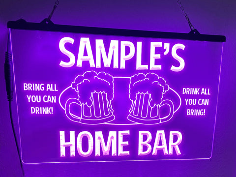 Image of Personalized home bar LED neon sign in purple