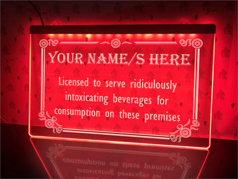 Image of Licensed To Serve Intoxicating Beverages Personalized LED Neon Sign