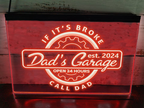 Image of Personalized Dad's Garage LED neon sign in red