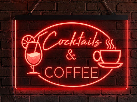 Image of Cocktails and Coffee Illuminated Sign