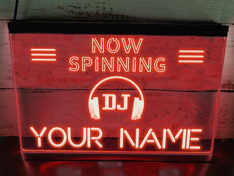 Image of Personalized DJ Spinning LED neon sign in red
