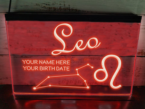 Image of Leo Astrology Illuminated Sign in red