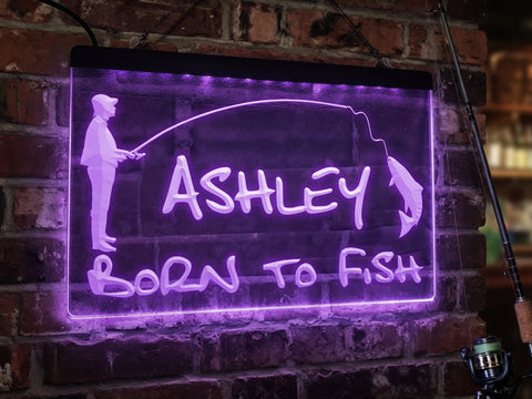 Image of Born to Fish Personalized illuminated Sign