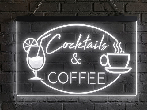 Image of Cocktails and Coffee Illuminated Sign