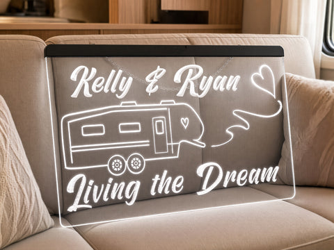 Image of 5th Wheel Living the Dream Personalized Illuminated Sign