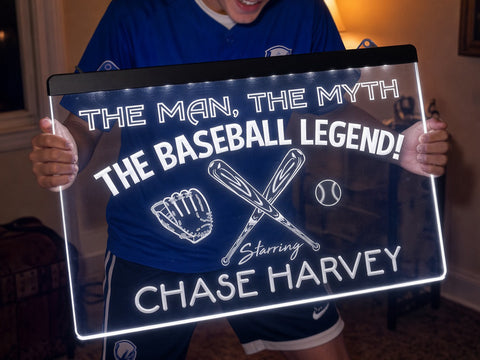 Image of The Baseball Legend Personalized Illuminated Sign