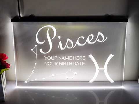 Image of Pisces Astrology Illuminated Sign in white